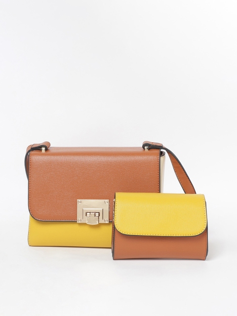 

CODE by Lifestyle Mustard & Brown Colourblocked Sling Bag