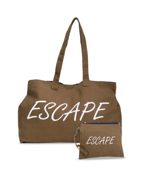 

The House of Tara Khaki Printed Tote Bag With Detachable Pouch
