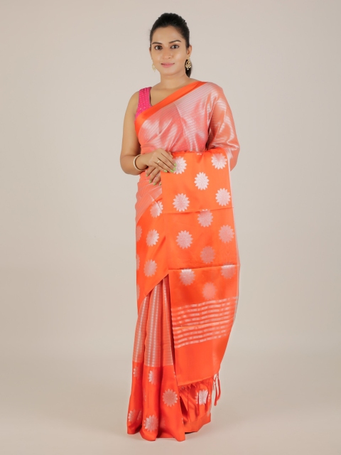 

Pothys Orange & Silver-Toned Tissue Woven Design Saree