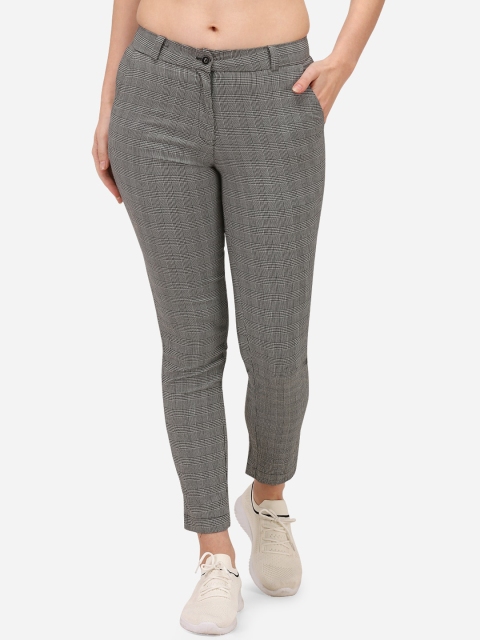 

Fbella Women Grey Slim Fit Checked Regular Trousers