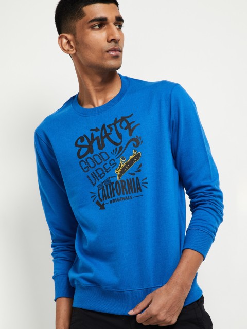 

max Men Blue Printed Sweatshirt