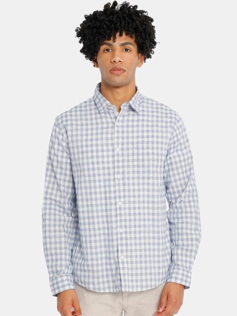 

Ruggers Men Blue & White Regular Fit Checked Cotton Casual Shirt