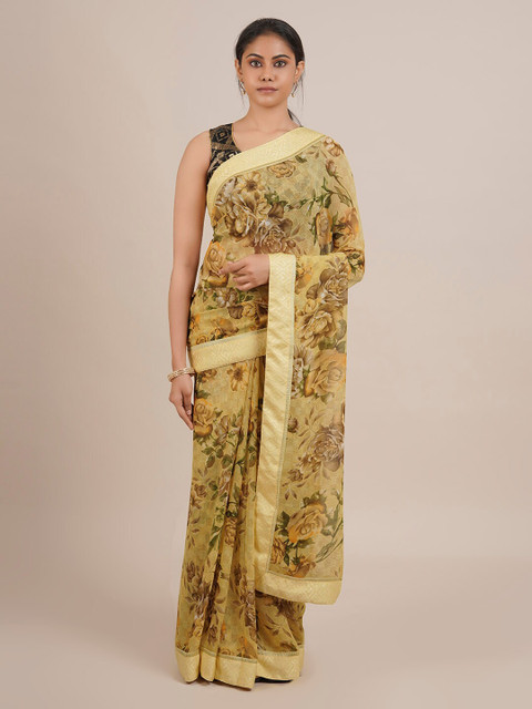 

Pothys Yellow Printed Poly Chiffon Saree