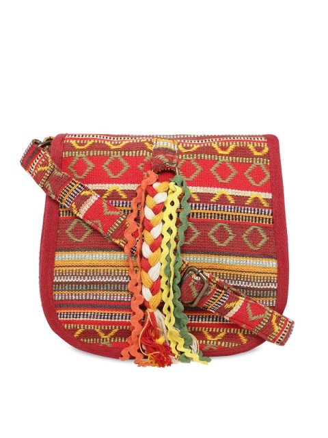 

The House of Tara Red & Yellow Self Design Sling Bag