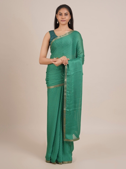 

Pothys Green Printed Poly Chiffon Saree