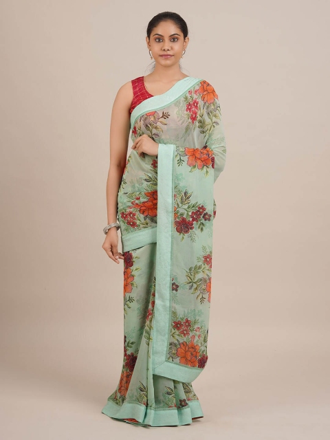 

Pothys Green Printed Poly Chiffon Saree