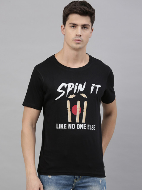 

Bushirt Men Black Printed Round Neck Pure Cotton T-shirt