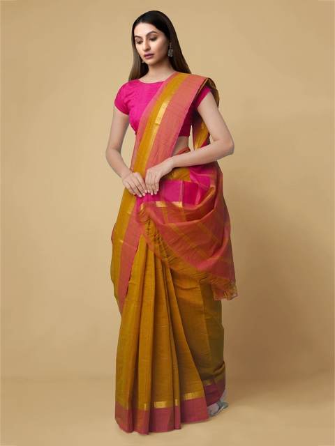 

Unnati Silks Mustard Pure Cotton Solid Mangalagiri Saree
