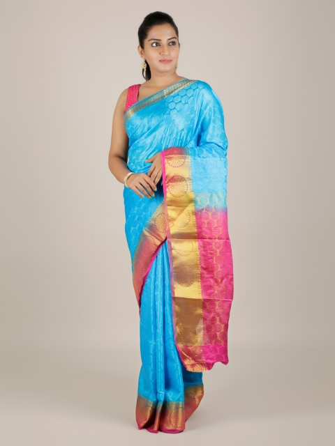 

Pothys Blue & Pink Jute Silk Woven Design Saree