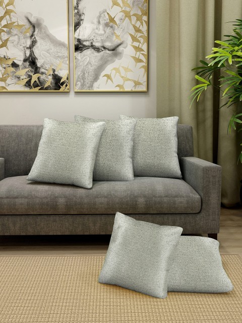 

KLOTTHE Silver-Coloured Set of 5 Self Design Square Cushion Covers