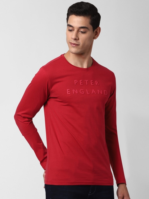 

Peter England Men Red Printed Round Neck T-shirt