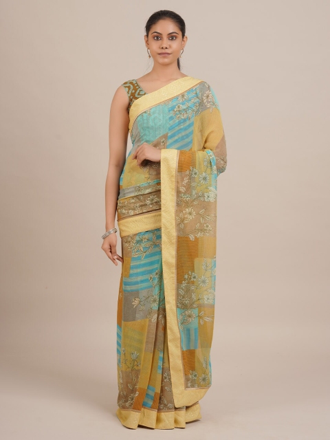

Pothys Multicoloured Colourblocked Poly Chiffon Saree, Multi