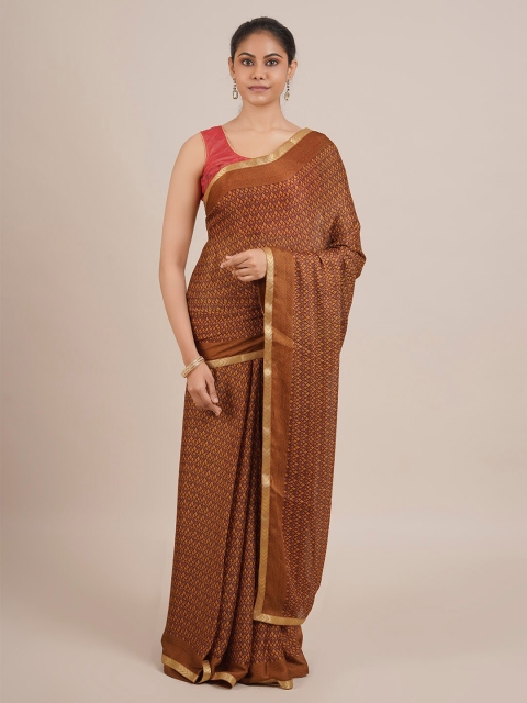 

Pothys Brown Printed Poly Chiffon Saree