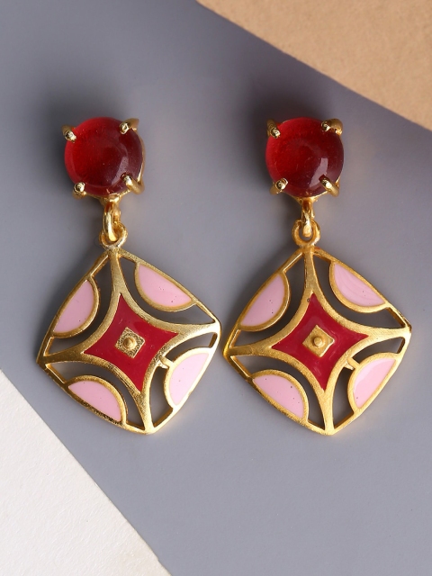 

Shoshaa Gold-Plated & Red Geometric Drop Earrings