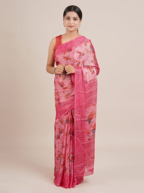 

Pothys Pink & Red Poly Chiffon Printed Saree