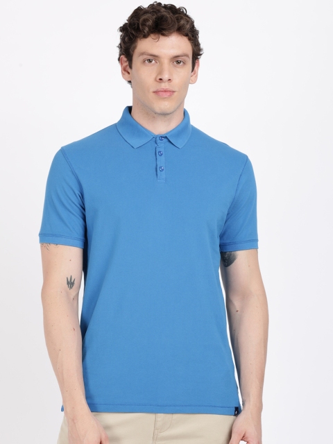 

Breakbounce Men Blue Solid Polo Collar T-shirt