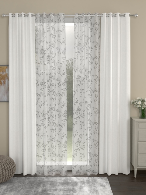 

ROSARA HOME White & Grey Set of 4 Chenille New Emily Door Curtains