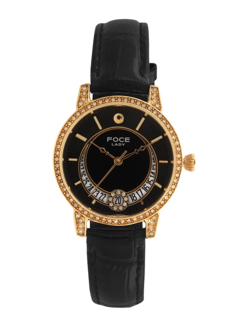 

FOCE Women Black Embellished Dial & Black Leather Straps Analogue Watch FWWA20GGL