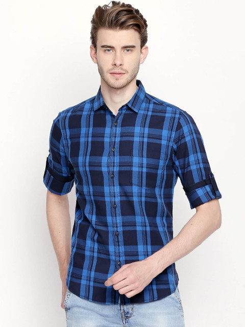 

Dennis Lingo Men Blue Slim Fit Checked Casual Shirt