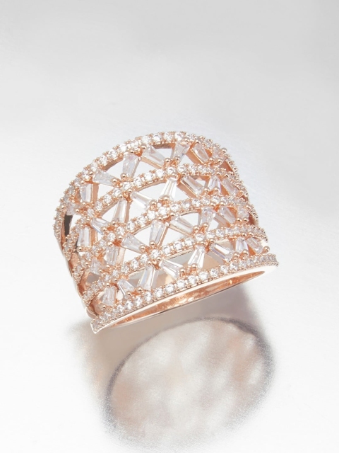 

shaze Rose Gold-Toned & White CZ-Studded Finger Ring