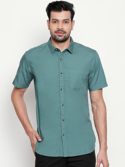 

BYFORD by Pantaloons Men Green Regular Fit Solid Cotton Semiformal Shirt