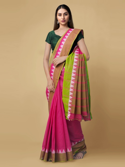 

Unnati Silks Pink Pure Cotton Solid Mangalagiri Saree