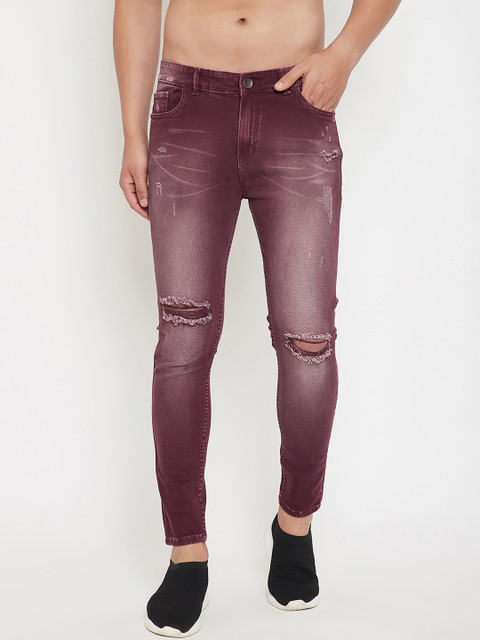 

FUGAZEE Men Maroon Slim Fit Mid-Rise Slash Knee Stretchable Jeans