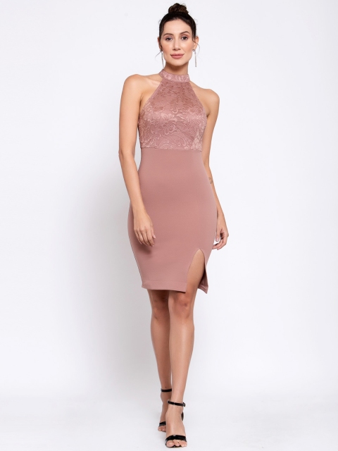 

iki chic Women Pink Self Design Bodycon Dress