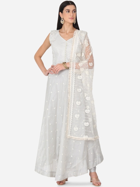 

BOMBAY SELECTIONS Women Grey Embroidered Kurta with Trousers & Dupatta