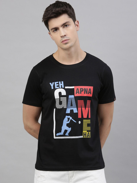 

Bushirt Men Black Printed Round Neck Cotton T-shirt
