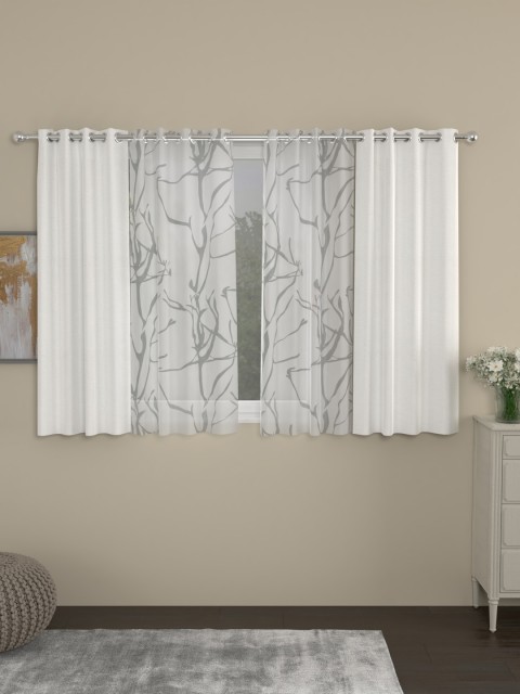 

ROSARA HOME Set Of 4 White & Grey Window Curtains