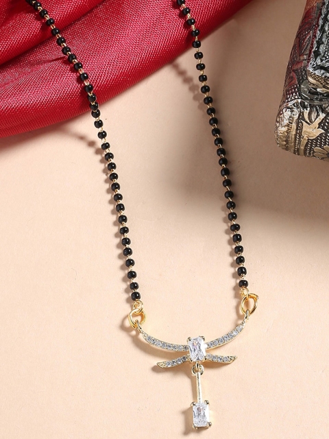 

Shoshaa Black Gold-Plated Stone-Studded & Beaded Mangalsutra
