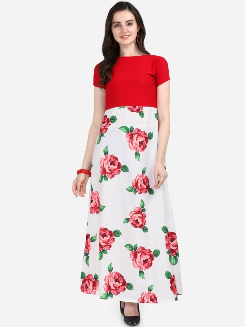 

Florence Women White & Red Floral Printed Maxi Dress