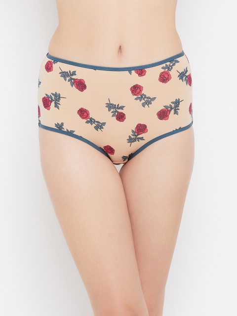 

Clovia Women Beige & Red Floral Printed Hipster Briefs-PN3219V24XXL