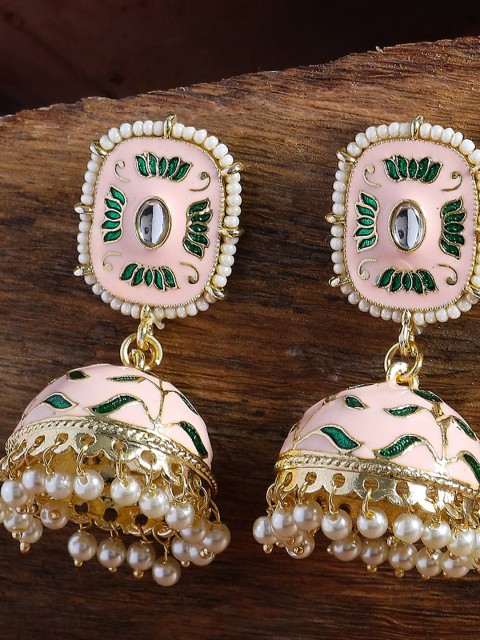 

Shoshaa Gold-Toned & Pink Dome Shaped Jhumkas