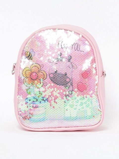 

Ginger by Lifestyle Women Pink & Sea Green Graphic Embellished Backpacks