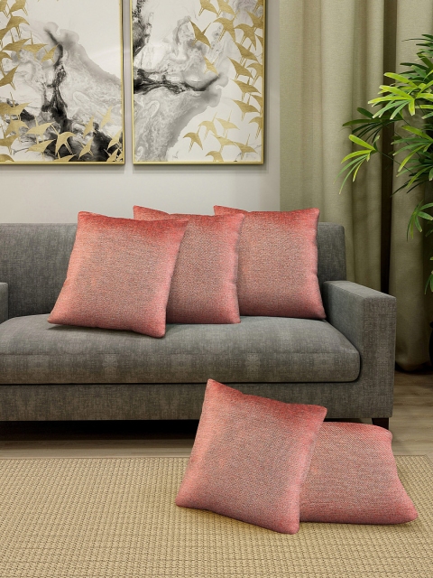 

KLOTTHE Red Set of 5 Self Design Square Cushion Covers