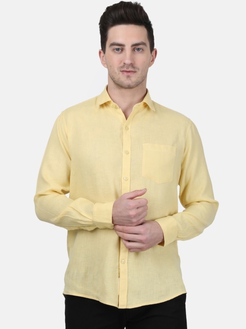 

Monte Carlo Men Yellow Regular Fit Solid Linen Casual Shirt