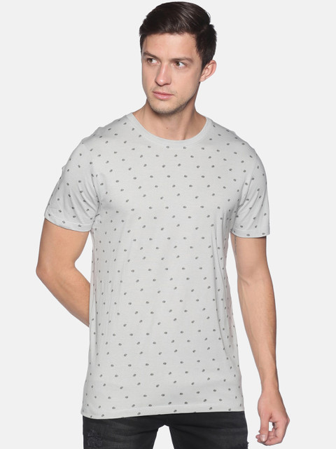 

UrGear Men Grey Printed Round Neck Cotton T-shirt