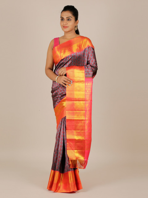 

Pothys Grey & Red Pure Silk Woven Design Kanjeevaram Saree