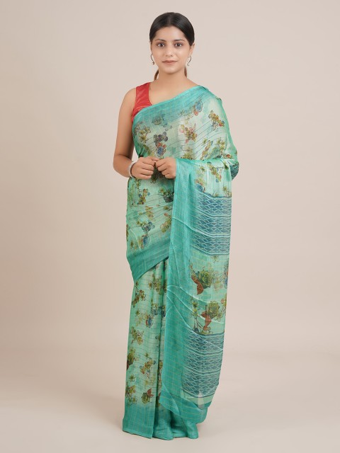 

Pothys Green Printed Poly Chiffon Saree