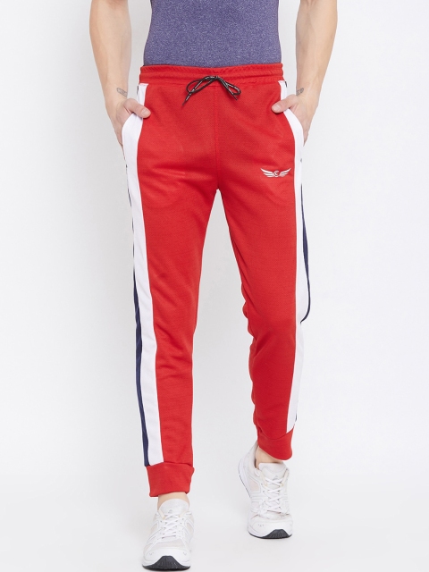 

CHROME & CORAL Men Red & White Colourblocked Straight Fit Joggers