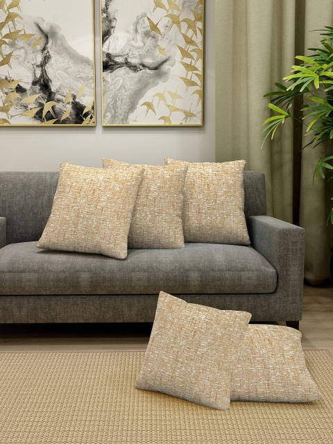 KLOTTHE Beige Set of 5 Self Design Square Cushion Covers