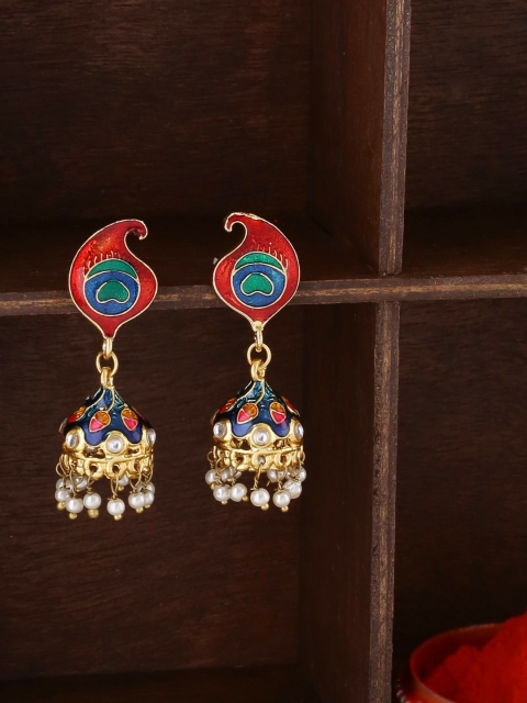 

Shoshaa Gold-Plated & Red Contemporary Jhumkas