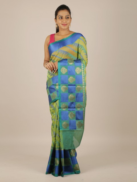 

Pothys Green & Blue Cotton Blend Woven Design Saree