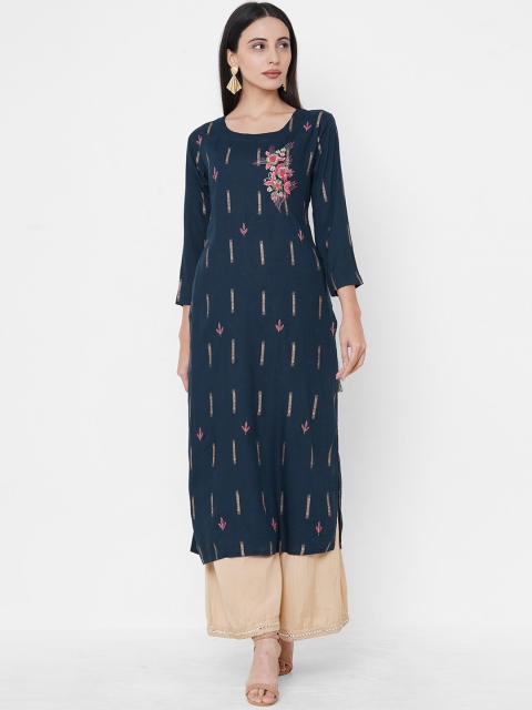 

FASHOR Women Teal Quirky Embroidered Kurta