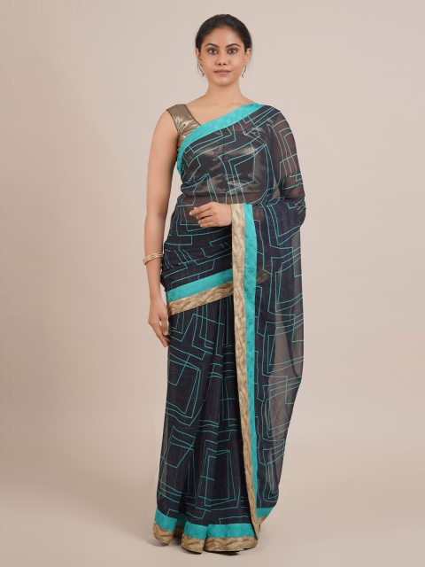 

Pothys Navy Blue Printed Poly Chiffon Saree