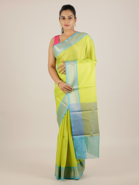 

Pothys Yellow Solid Cotton Blend Saree