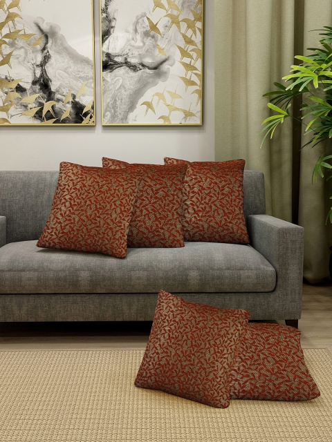 

KLOTTHE Maroon & Gold-Toned Set of 5 Self Design Square Cushion Covers
