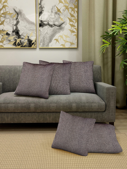 

KLOTTHE Brown & Silver-Toned Set of 5 Self Design Square Cushion Covers